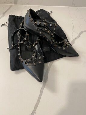 Valentino Rockstud Flats Noir 37 1/2